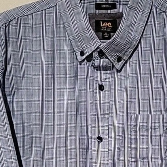 Mens LEE Stretch Regular L/S Shirt XL Blue White Plaid Button Down Casual - Picture 1 of 4